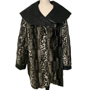 Chi by Falchi Women's Medium Reversible Black/Gray Faux leather and Fur ¾ length